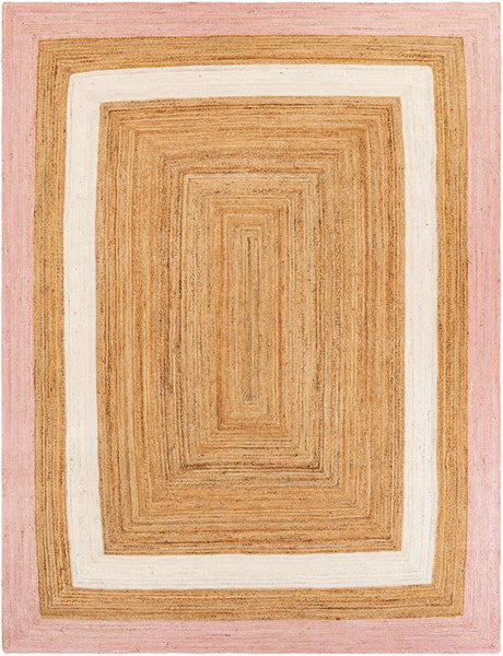 Pink White Natural 9' x 12' Braided Jute Rectangle Rug
