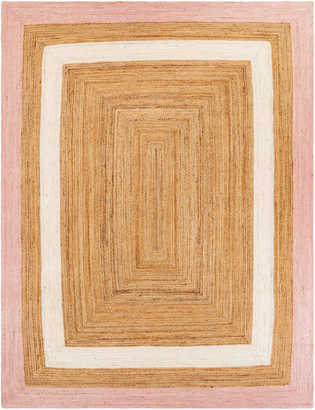 Pink White Natural 9' x 12' Braided Jute Rectangle Rug