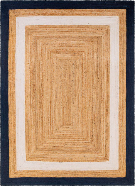 Navy Blue White Natural 10' x 14' 1 Braided Jute Rectangle Rug