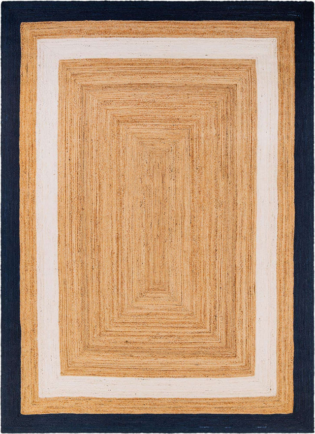 Navy Blue White Natural 10' x 14' 1 Braided Jute Rectangle Rug