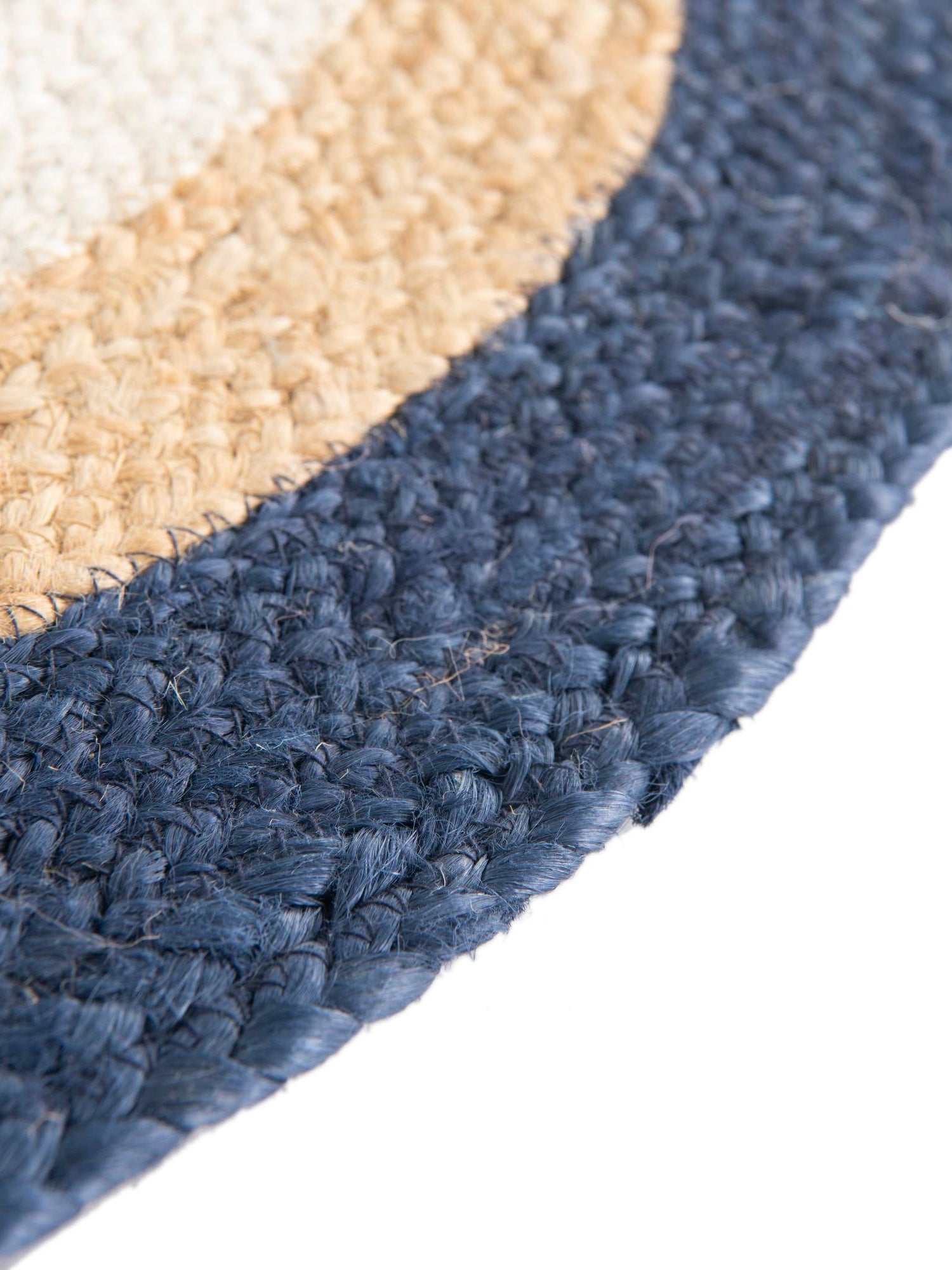 Navy Blue White Natural 5' 1 x 5' 1 Braided Jute Round Area Rug 100% Jute Hand Braided Natural Eco-Friendly Boho Style Carpet for Living Rooms Dining Office Space Dorms for Sale at Rug Engine
