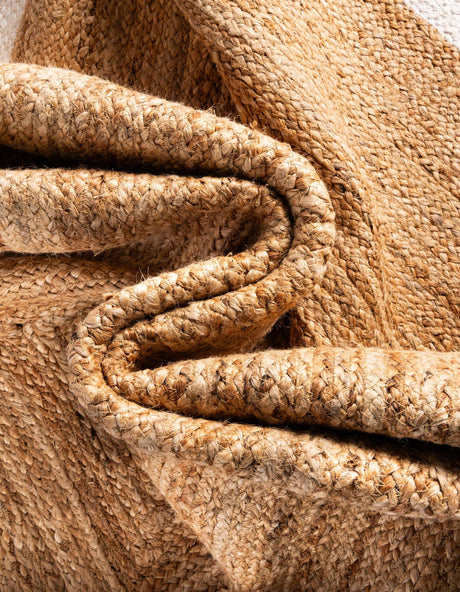 Navy Blue White Natural 7' 10 x 7' 10 Braided Jute Round Area Rug 100% Jute Hand Braided Natural Eco-Friendly Boho Style Carpet for Living Rooms Dining Office Space Dorms for Sale at Rug Engine