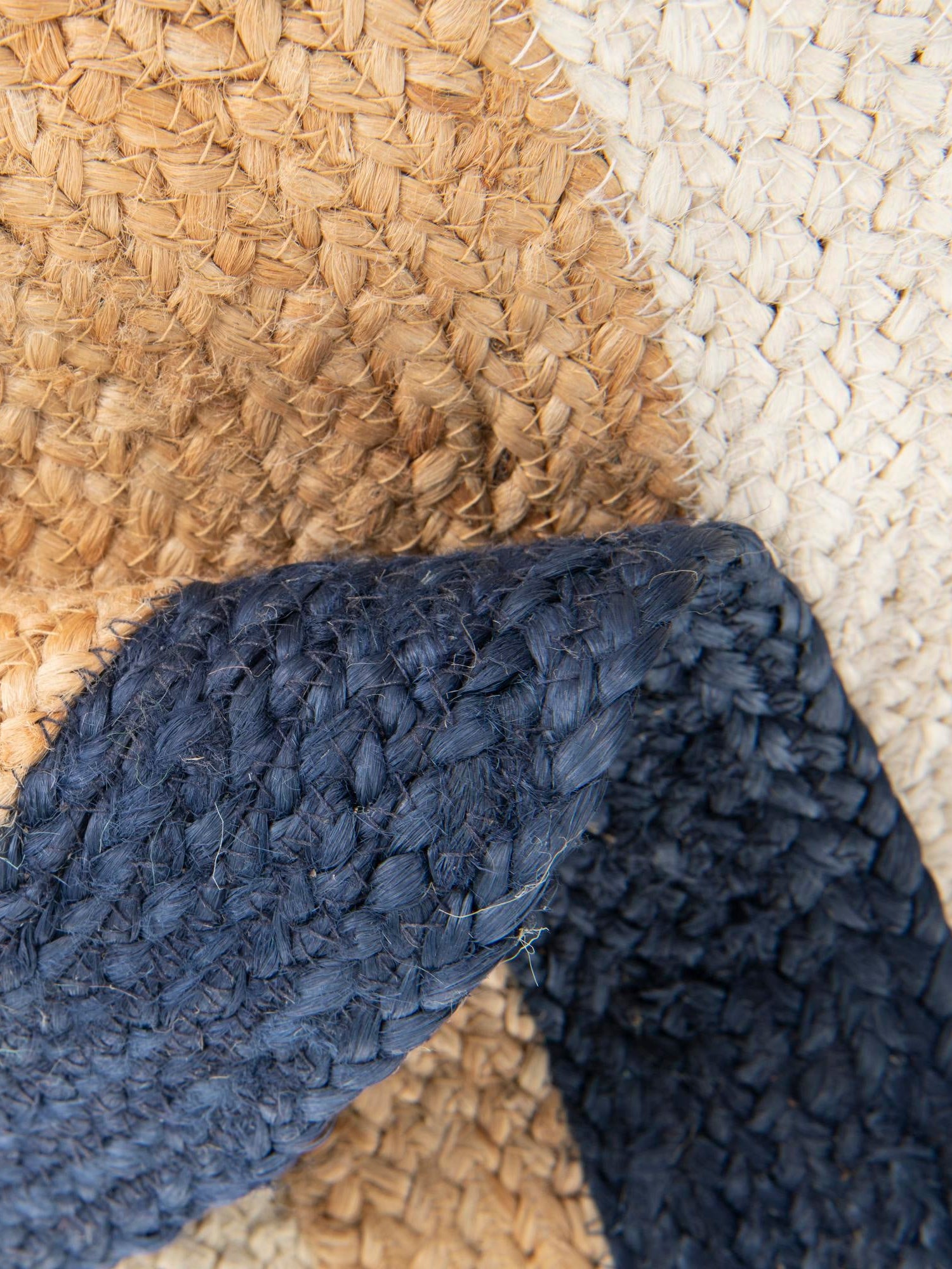 Navy Blue White Natural 5' 1 x 5' 1 Braided Jute Round Area Rug 100% Jute Hand Braided Natural Eco-Friendly Boho Style Carpet for Living Rooms Dining Office Space Dorms for Sale at Rug Engine