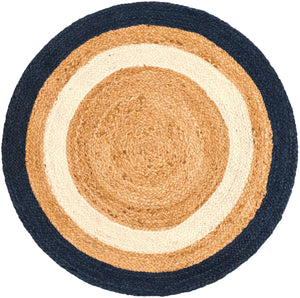 Navy Blue White Natural 3' 1 x 3' 1 Braided Jute Round Area Rug 100% Jute Hand Braided Natural Eco-Friendly Boho Style Carpet for Living Rooms Dining Office Space Dorms for Sale at Rug Engine