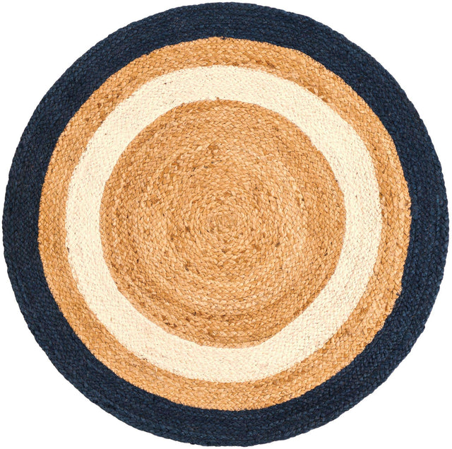 Navy Blue White Natural 3' 1 x 3' 1 Braided Jute Round Area Rug 100% Jute Hand Braided Natural Eco-Friendly Boho Style Carpet for Living Rooms Dining Office Space Dorms for Sale at Rug Engine