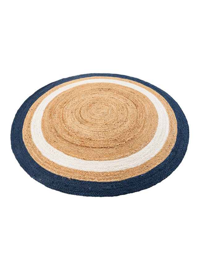 Navy Blue White Natural 4' 1 x 4' 1 Braided Jute Round Rug