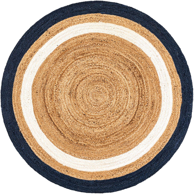 Navy Blue White Natural 4' 1 x 4' 1 Braided Jute Round Rug