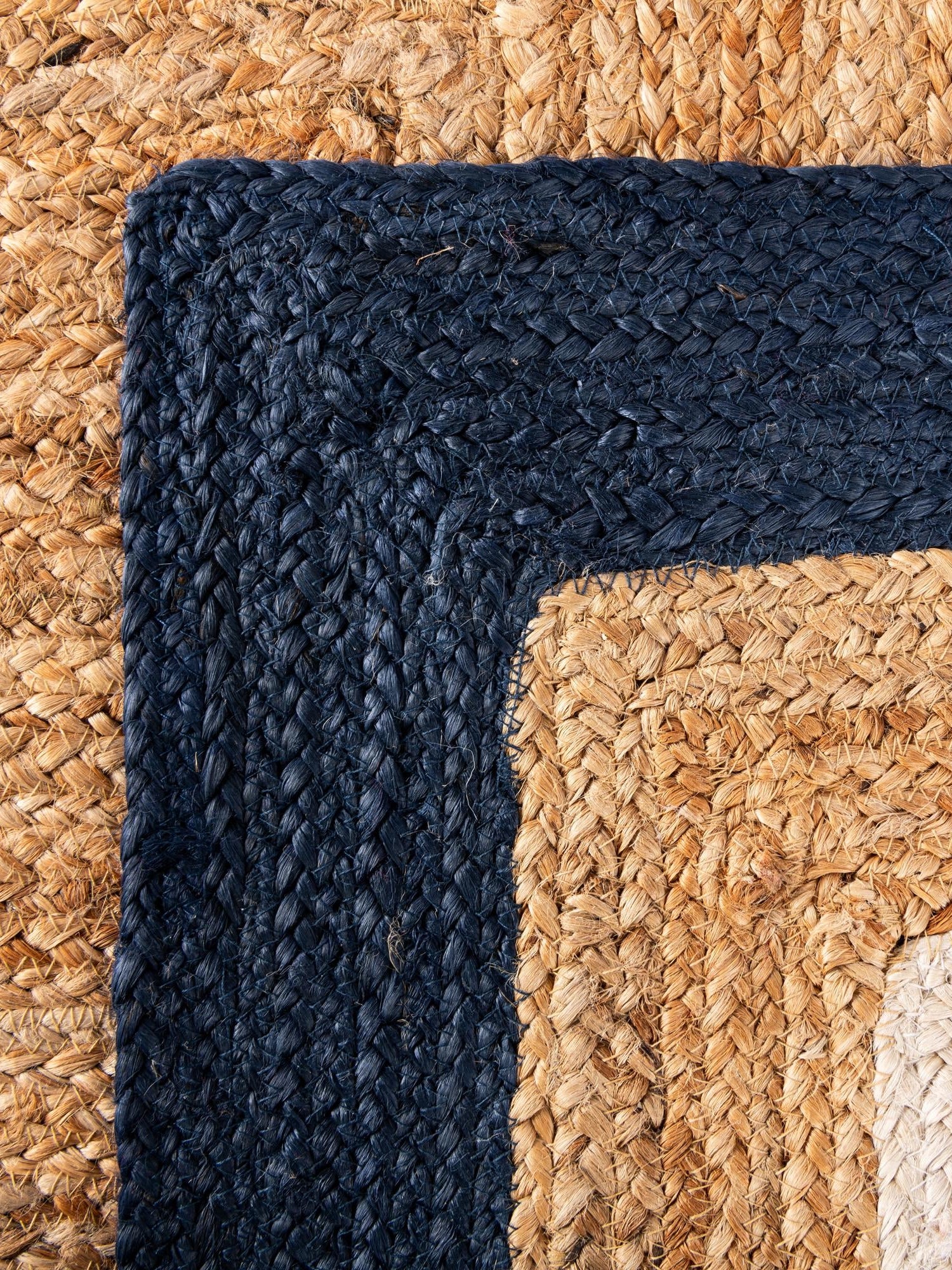Navy Blue White Natural 5' 1 x 8' Braided Jute Rectangle Area Rug 100% Jute Hand Braided Natural Eco-Friendly Boho Style Carpet for Living Rooms Dining Office Space Dorms for Sale at Rug Engine