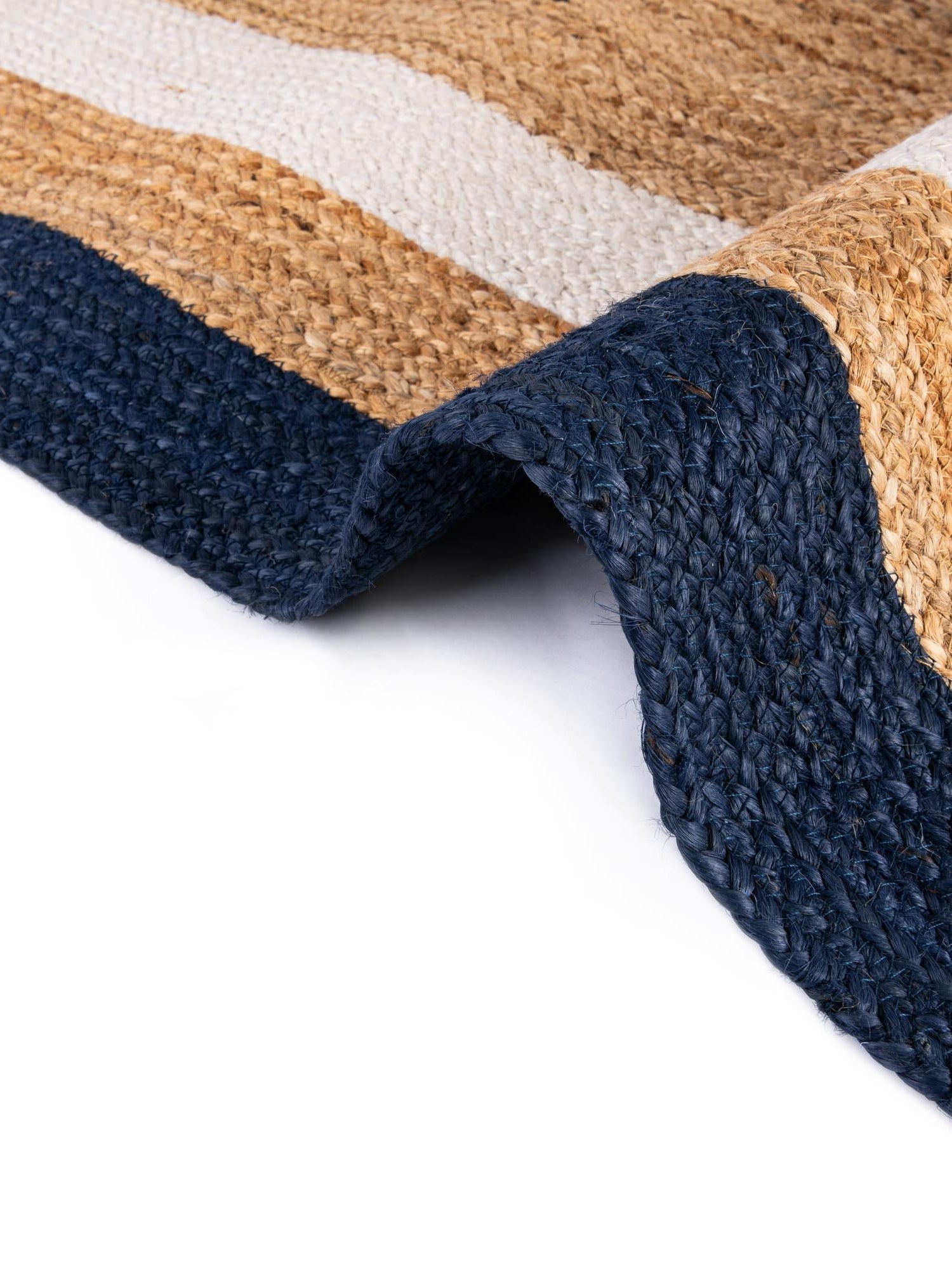 Navy Blue White Natural 6' 1 x 9' Braided Jute Rectangle Area Rug 100% Jute Hand Braided Natural Eco-Friendly Boho Style Carpet for Living Rooms Dining Office Space Dorms for Sale at Rug Engine
