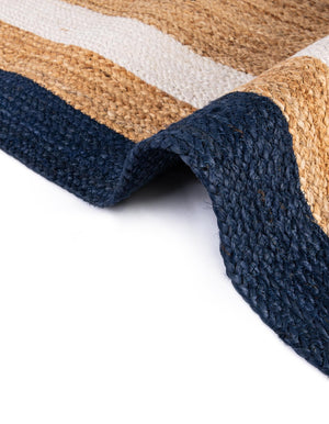 Navy Blue White Natural 6' 1 x 9' Braided Jute Rectangle Rug