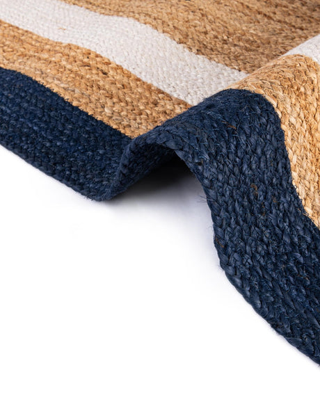 Navy Blue White Natural 6' 1 x 9' Braided Jute Rectangle Area Rug 100% Jute Hand Braided Natural Eco-Friendly Boho Style Carpet for Living Rooms Dining Office Space Dorms for Sale at Rug Engine