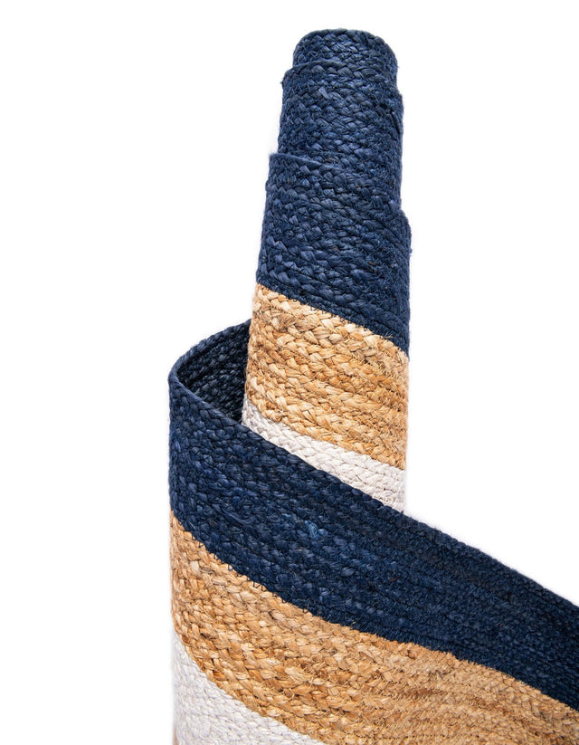 Navy Blue White Natural 9' x 12' Braided Jute Rectangle Rug