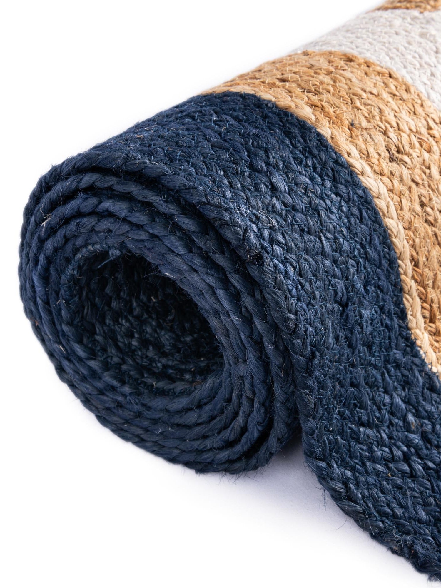 Navy Blue White Natural 7' 10 x 10' Braided Jute Rectangle Area Rug 100% Jute Hand Braided Natural Eco-Friendly Boho Style Carpet for Living Rooms Dining Office Space Dorms for Sale at Rug Engine