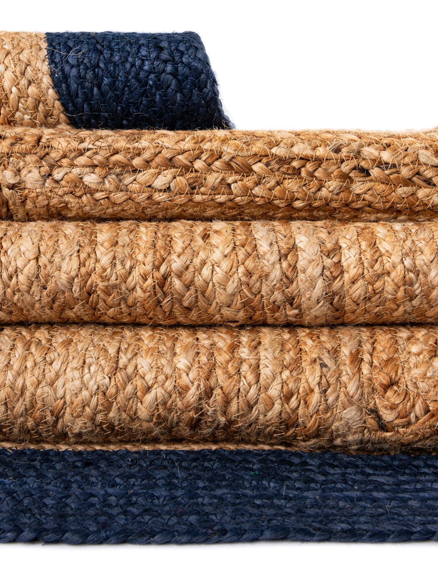 Navy Blue White Natural 7' 10 x 10' Braided Jute Rectangle Area Rug 100% Jute Hand Braided Natural Eco-Friendly Boho Style Carpet for Living Rooms Dining Office Space Dorms for Sale at Rug Engine