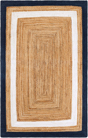 Navy Blue White Natural 5' 1 x 8' Braided Jute Rectangle Rug