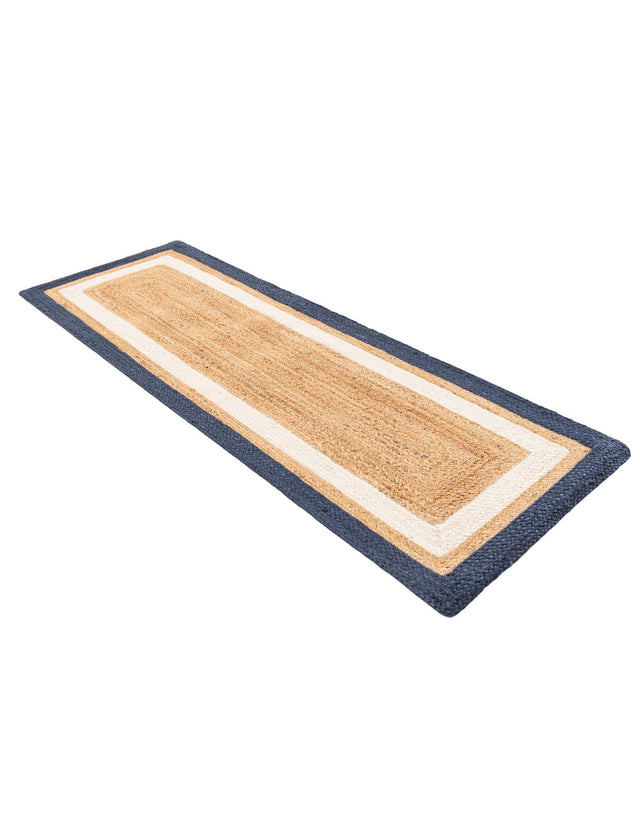 Navy Blue White Natural 2' x 6' 1 Braided Jute Runner Rug