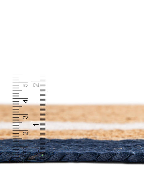 Navy Blue White Natural 2' x 6' 1 Braided Jute Runner Area Rug 100% Jute Hand Braided Natural Eco-Friendly Boho Style Carpet for Living Rooms Dining Office Space Dorms for Sale at Rug Engine