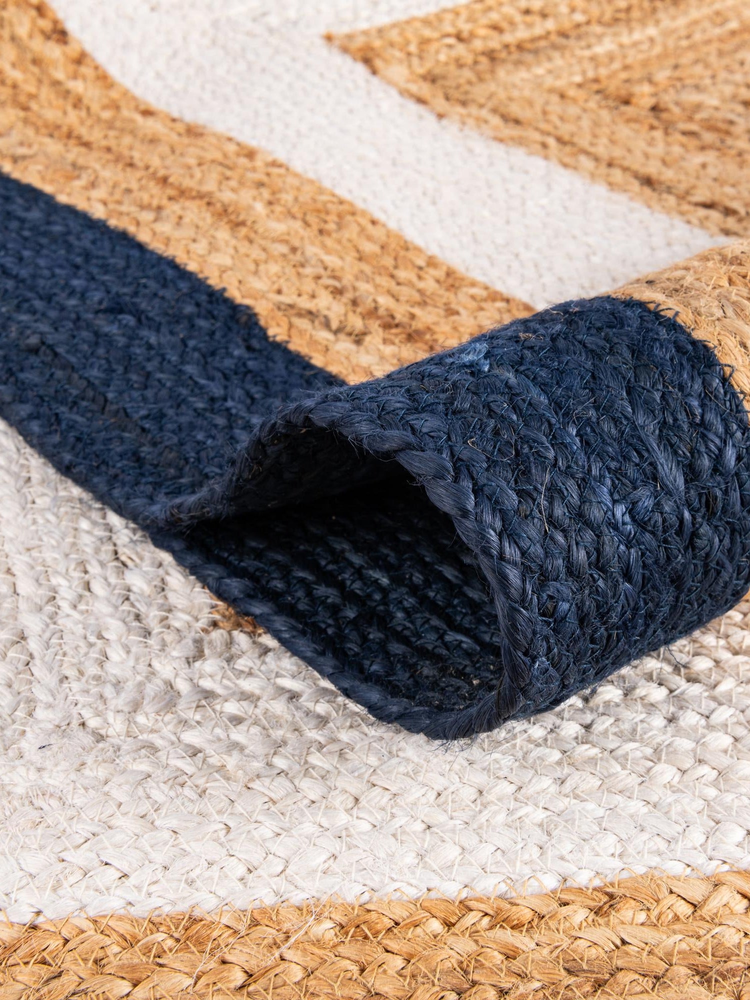 Navy Blue White Natural 2' 7 x 12' Braided Jute Runner Area Rug 100% Jute Hand Braided Natural Eco-Friendly Boho Style Carpet for Living Rooms Dining Office Space Dorms for Sale at Rug Engine