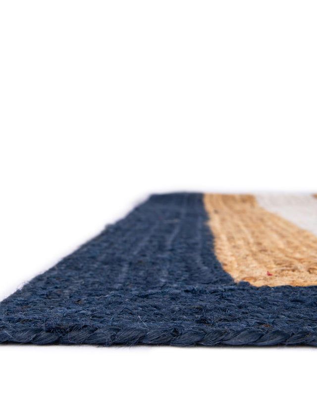 Navy Blue White Natural 2' x 8' Braided Jute Runner Rug