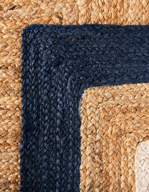 Navy Blue White Natural 2' x 8' Braided Jute Runner Rug