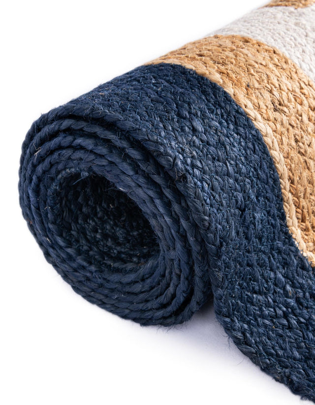 Navy Blue White Natural 2' x 8' Braided Jute Runner Rug