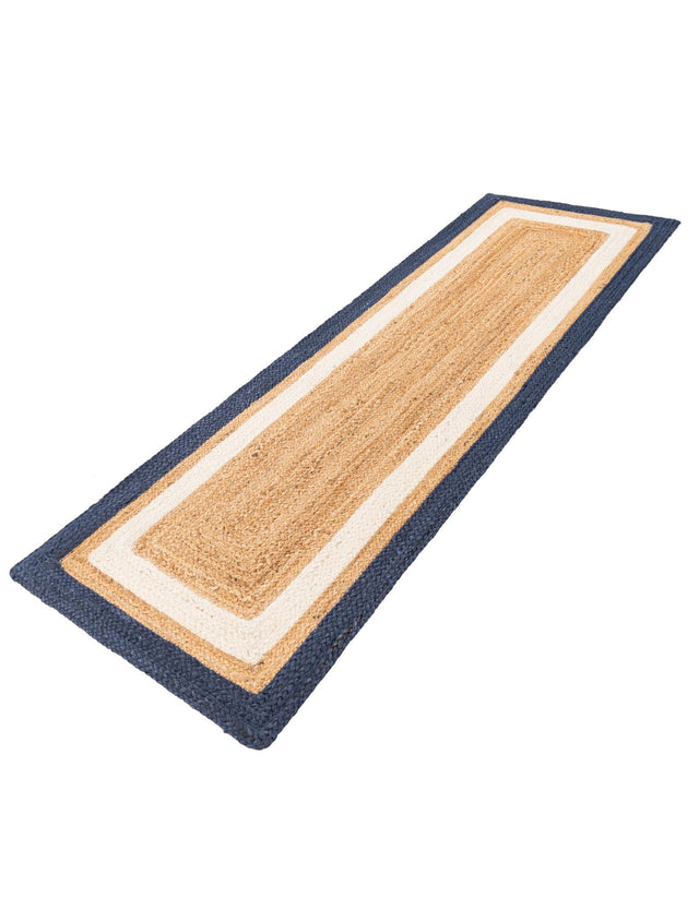 Navy Blue White Natural 2' x 6' 1 Braided Jute Runner Rug