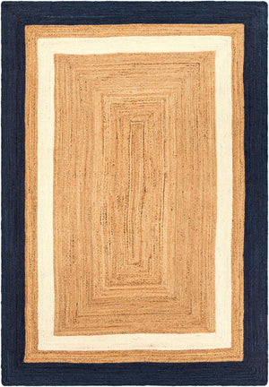 Navy Blue White Natural 6' 1 x 9' Braided Jute Rectangle Rug