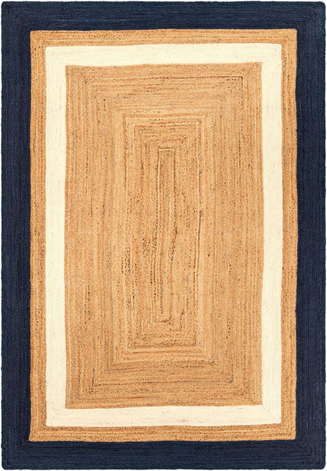 Navy Blue White Natural 6' 1 x 9' Braided Jute Rectangle Rug