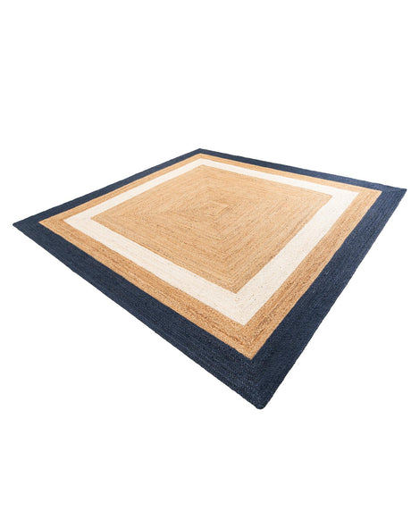 Navy Blue White Natural 7' 10 x 7' 10 Braided Jute Square Area Rug 100% Jute Hand Braided Natural Eco-Friendly Boho Style Carpet for Living Rooms Dining Office Space Dorms for Sale at Rug Engine