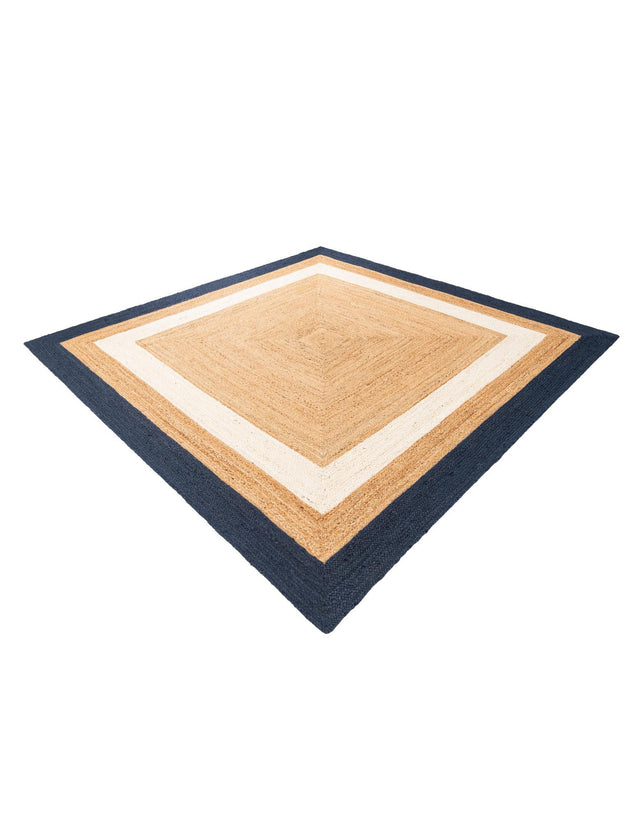 Navy Blue White Natural 8' x 8' Braided Jute Square Rug
