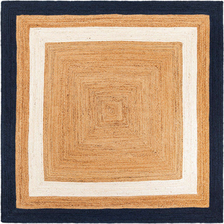 Navy Blue White Natural 8' x 8' Braided Jute Square Rug