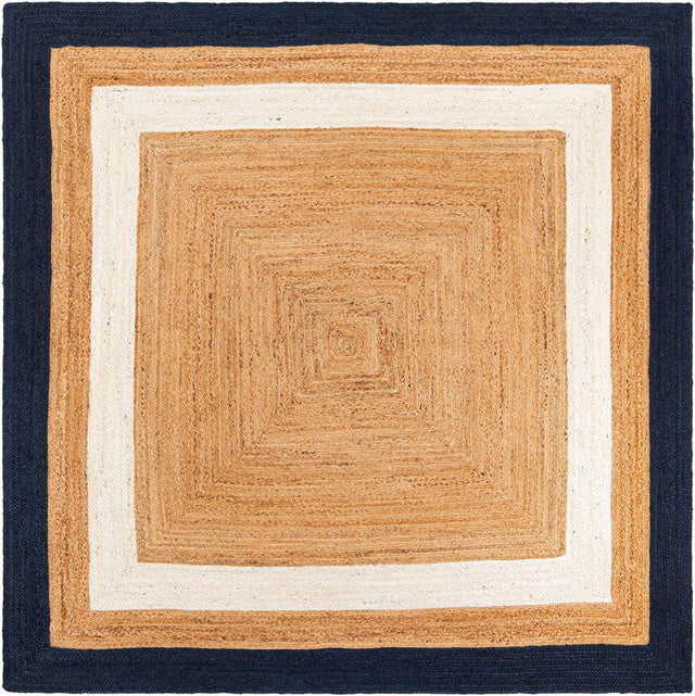 Navy Blue White Natural 8' x 8' Braided Jute Square Rug