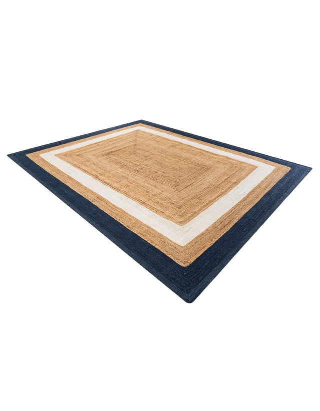 Navy Blue White Natural 8' x 10' Braided Jute Rectangle Rug