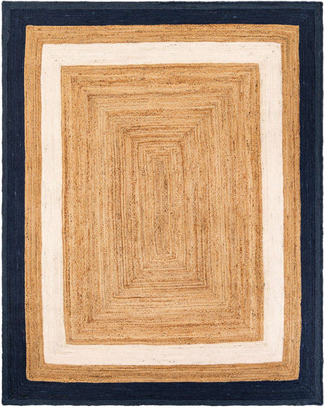Navy Blue White Natural 8' x 10' Braided Jute Rectangle Rug