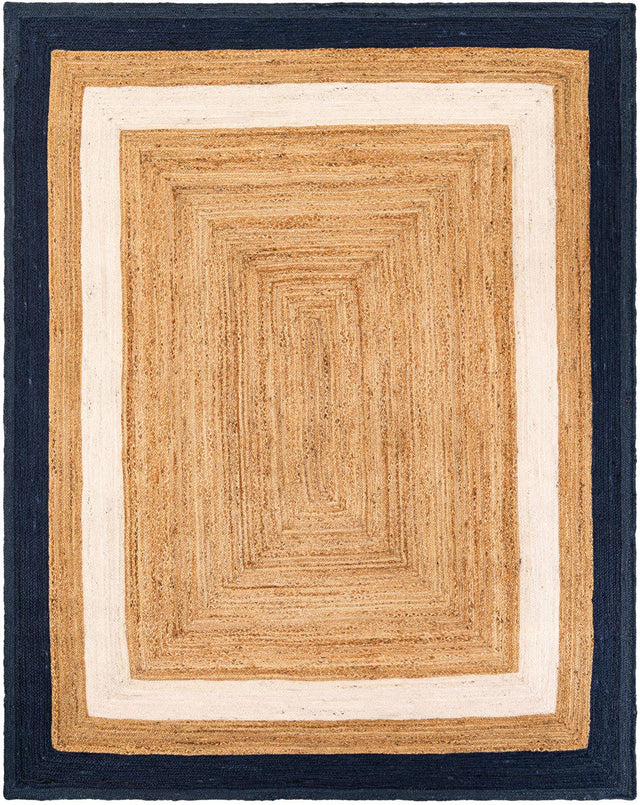 Navy Blue White Natural 8' x 10' Braided Jute Rectangle Rug