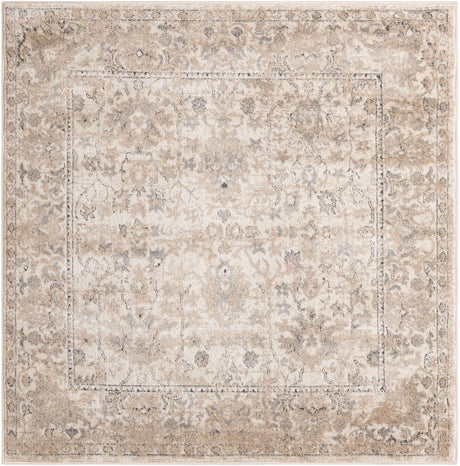 Ivory 5' 3 x 5' 3 Portland Square Area Rug 85% Polypropylene & 15% Polyester Vintage Distressed Traditional Carpet for Home Decor for Sale at Rug Engine
