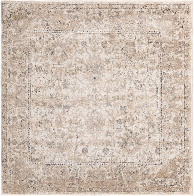 Ivory 5' 3 x 5' 3 Portland Square Area Rug 85% Polypropylene & 15% Polyester Vintage Distressed Traditional Carpet for Home Decor for Sale at Rug Engine