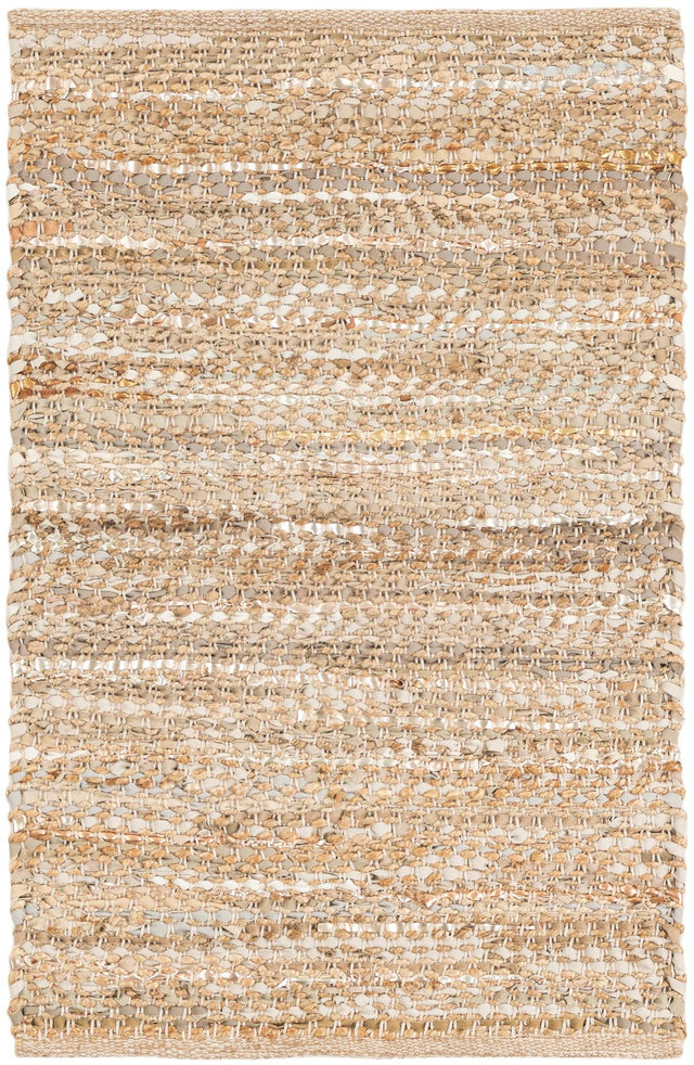 Natural 2' x 3' 1 Leather Metallic Jute Rectangle Area Rug Hand Woven All Natural Jute & Leather Unique Carpet for Living Rooms, Bedroom, Office, Kitchen, Dorms for Sale at Rug Engine