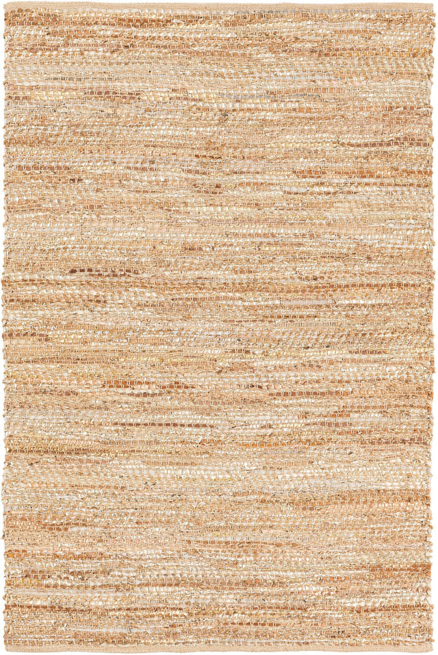 Natural 4' 1 x 6' 1 Leather Metallic Jute Rectangle Area Rug Hand Woven All Natural Jute & Leather Unique Carpet for Living Rooms, Bedroom, Office, Kitchen, Dorms for Sale at Rug Engine