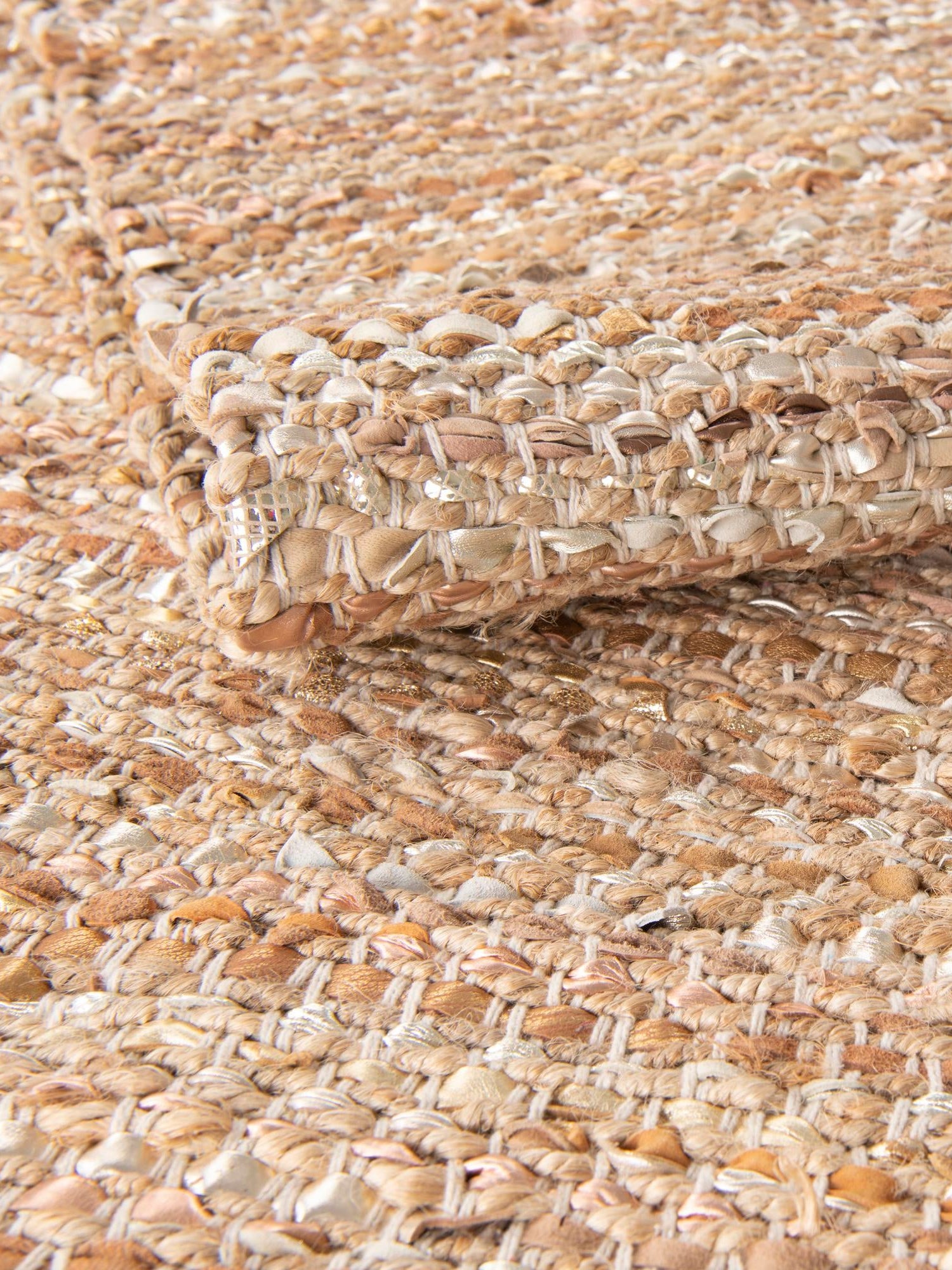 Natural 2' x 3' 1 Leather Metallic Jute Rectangle Area Rug Hand Woven All Natural Jute & Leather Unique Carpet for Living Rooms, Bedroom, Office, Kitchen, Dorms for Sale at Rug Engine