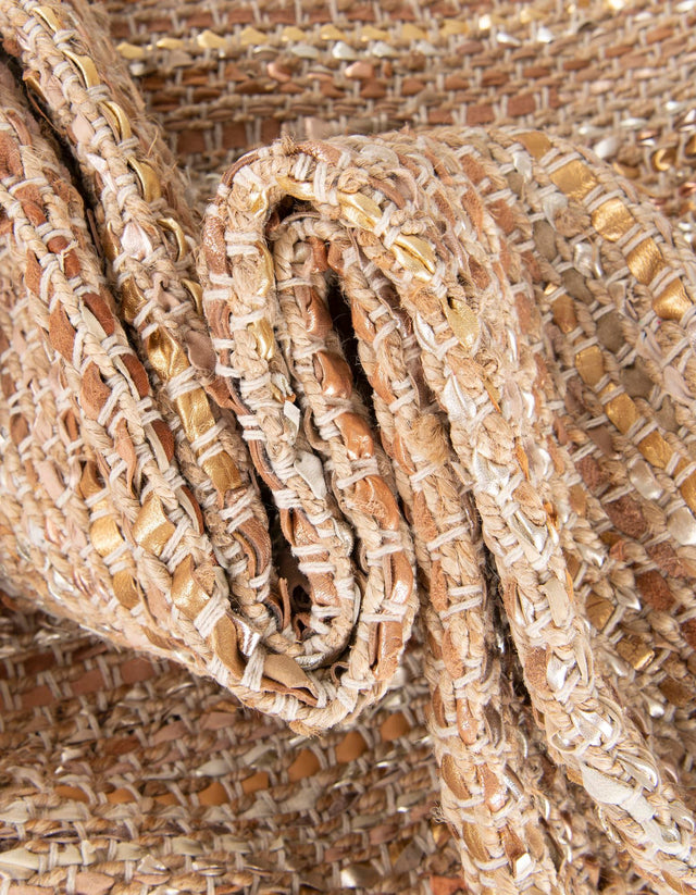 Natural 4' 1 x 6' 1 Leather Metallic Jute Rectangle Area Rug Hand Woven All Natural Jute & Leather Unique Carpet for Living Rooms, Bedroom, Office, Kitchen, Dorms for Sale at Rug Engine