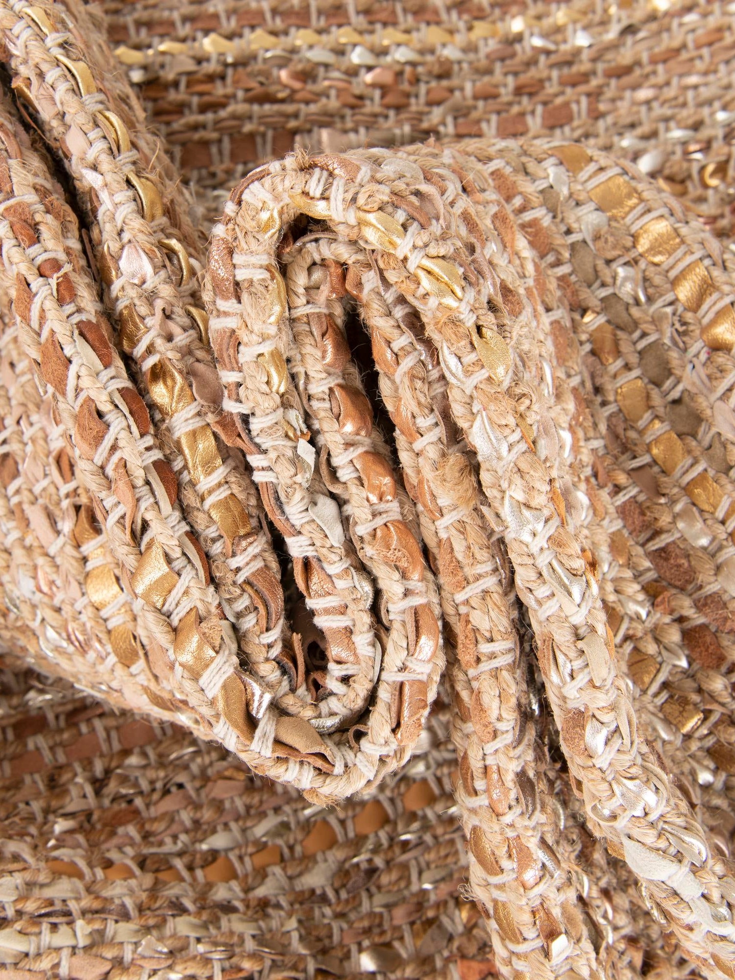 Natural 2' x 3' 1 Leather Metallic Jute Rectangle Area Rug Hand Woven All Natural Jute & Leather Unique Carpet for Living Rooms, Bedroom, Office, Kitchen, Dorms for Sale at Rug Engine