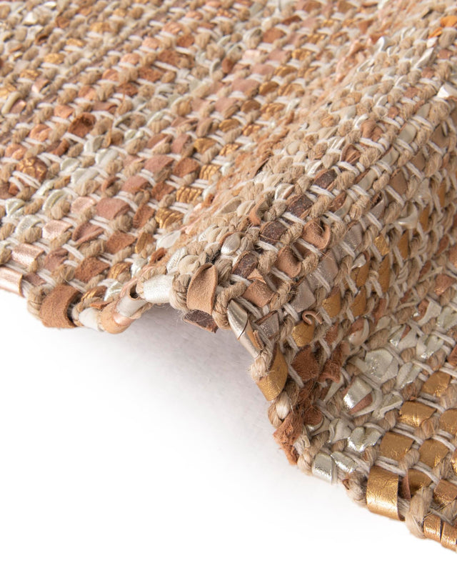 Natural 4' 1 x 6' 1 Leather Metallic Jute Rectangle Area Rug Hand Woven All Natural Jute & Leather Unique Carpet for Living Rooms, Bedroom, Office, Kitchen, Dorms for Sale at Rug Engine
