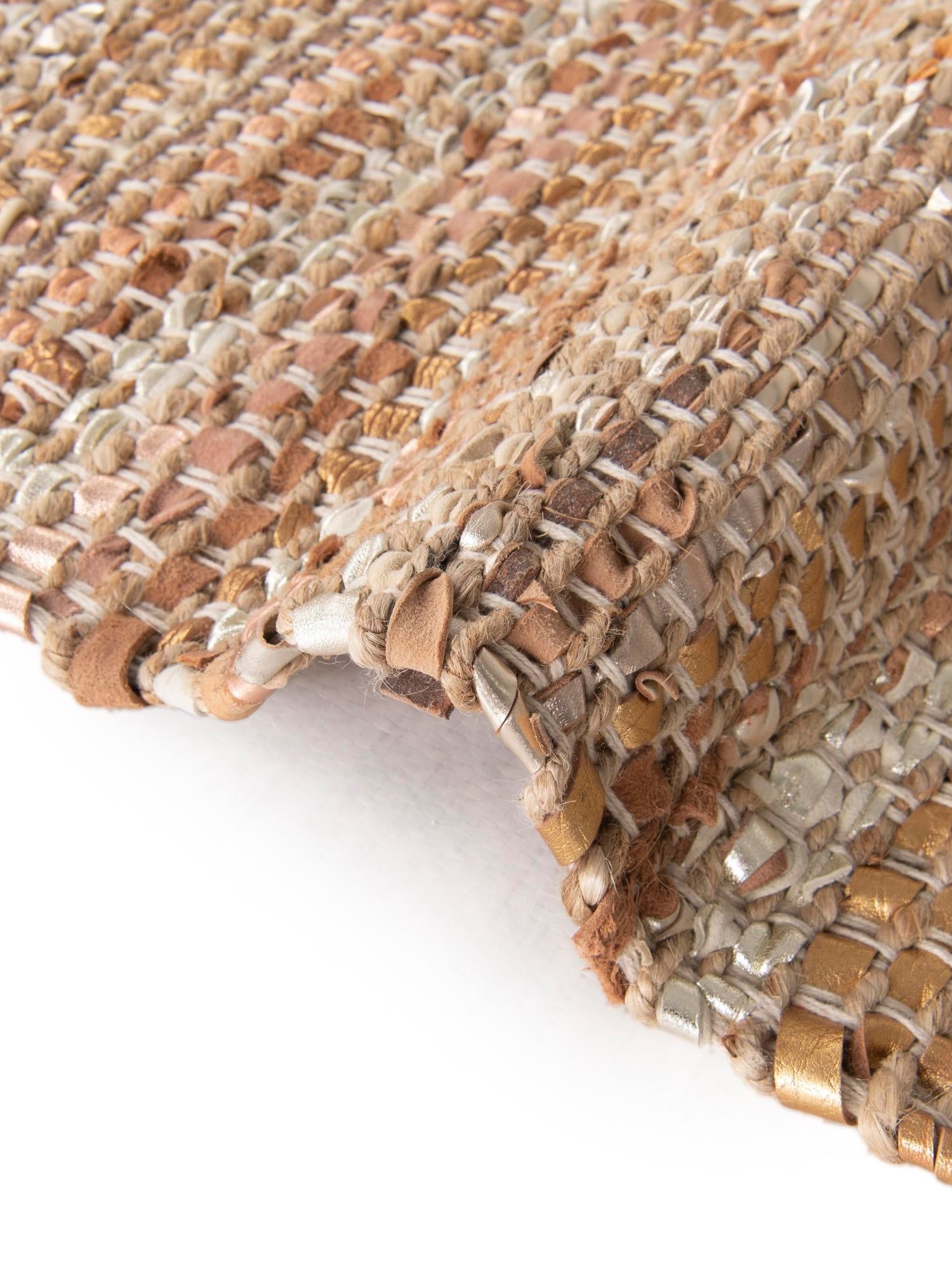 Natural 6' 1 x 9' Leather Metallic Jute Rectangle Area Rug Hand Woven All Natural Jute & Leather Unique Carpet for Living Rooms, Bedroom, Office, Kitchen, Dorms for Sale at Rug Engine