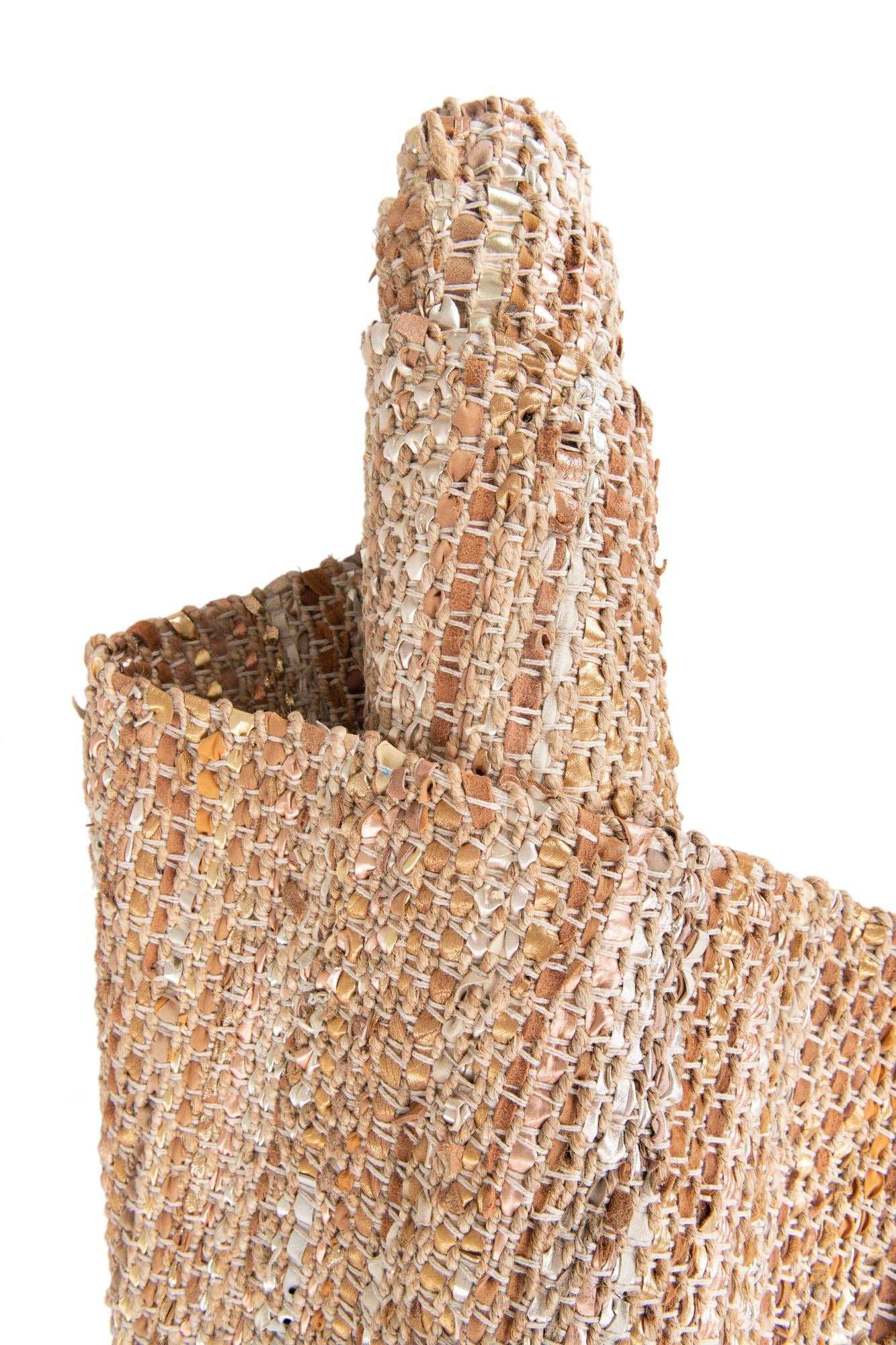 Natural 2' x 3' 1 Leather Metallic Jute Rectangle Area Rug Hand Woven All Natural Jute & Leather Unique Carpet for Living Rooms, Bedroom, Office, Kitchen, Dorms for Sale at Rug Engine