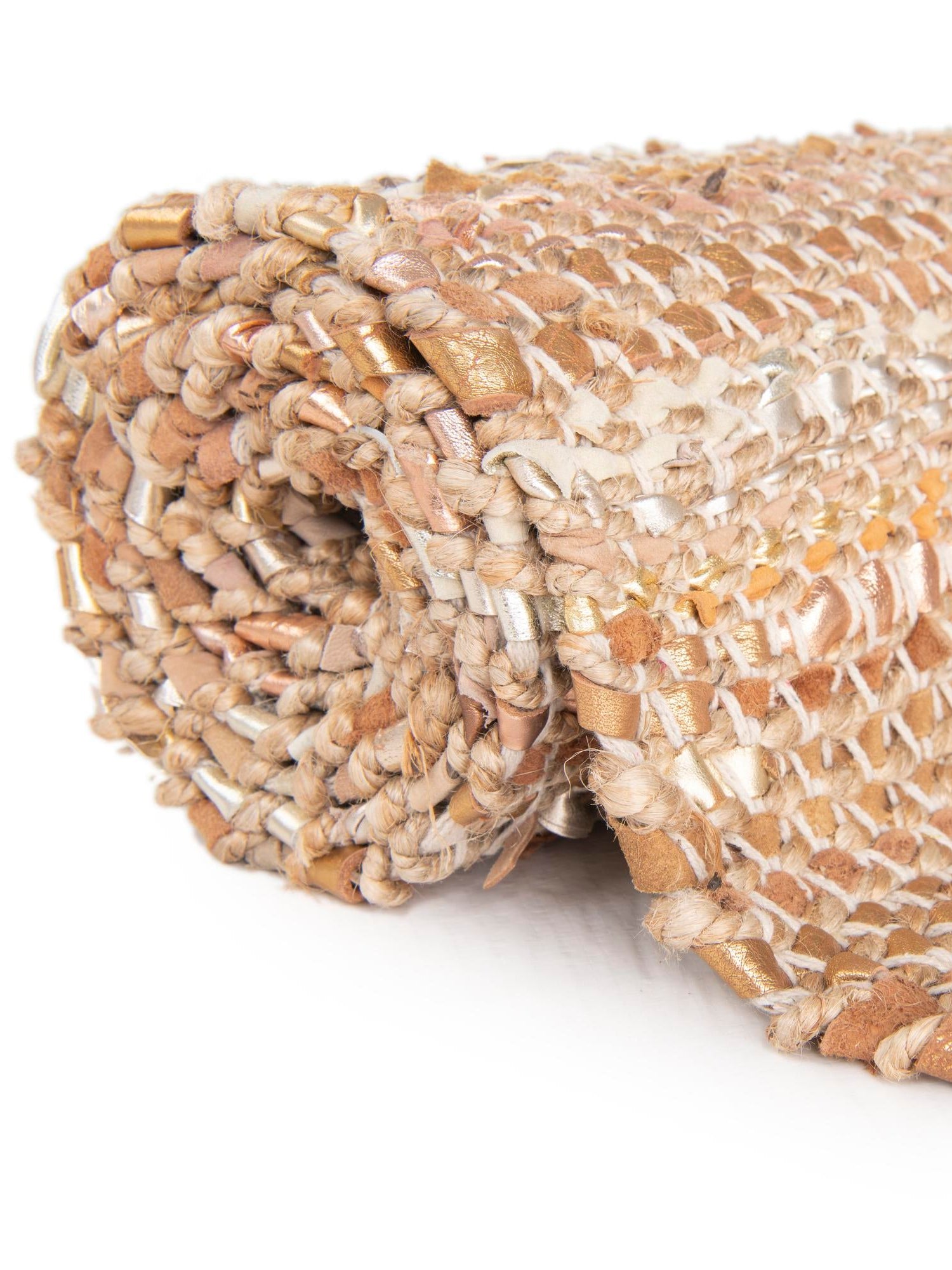 Natural 6' 1 x 9' Leather Metallic Jute Rectangle Area Rug Hand Woven All Natural Jute & Leather Unique Carpet for Living Rooms, Bedroom, Office, Kitchen, Dorms for Sale at Rug Engine