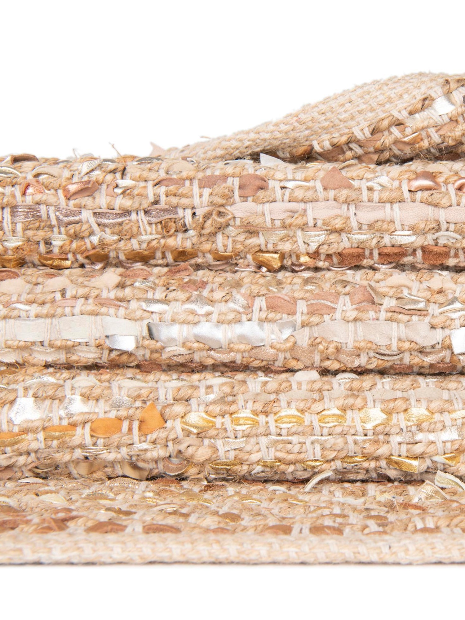 Natural 2' x 3' 1 Leather Metallic Jute Rectangle Area Rug Hand Woven All Natural Jute & Leather Unique Carpet for Living Rooms, Bedroom, Office, Kitchen, Dorms for Sale at Rug Engine