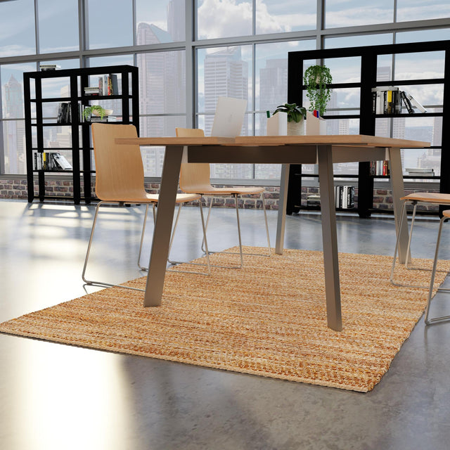 Natural 4' 1 x 6' 1 Leather Metallic Jute Rectangle Area Rug Hand Woven All Natural Jute & Leather Unique Carpet for Living Rooms, Bedroom, Office, Kitchen, Dorms for Sale at Rug Engine