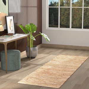 Natural 2' x 5' 1 Leather Metallic Jute Runner Area Rug Hand Woven All Natural Jute & Leather Unique Carpet for Living Rooms, Bedroom, Office, Kitchen, Dorms for Sale at Rug Engine
