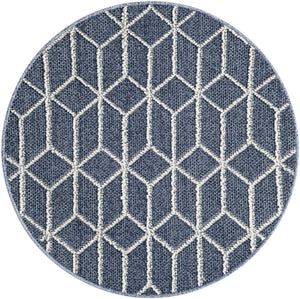 Navy Blue 3' 1 x 3' 1 Symphony Outdoor Round Area Rug Weather Resistant for Patio, Deck, Terrace, Balcony, Porch Durable Outside Carpet for Sale at Rug Engine